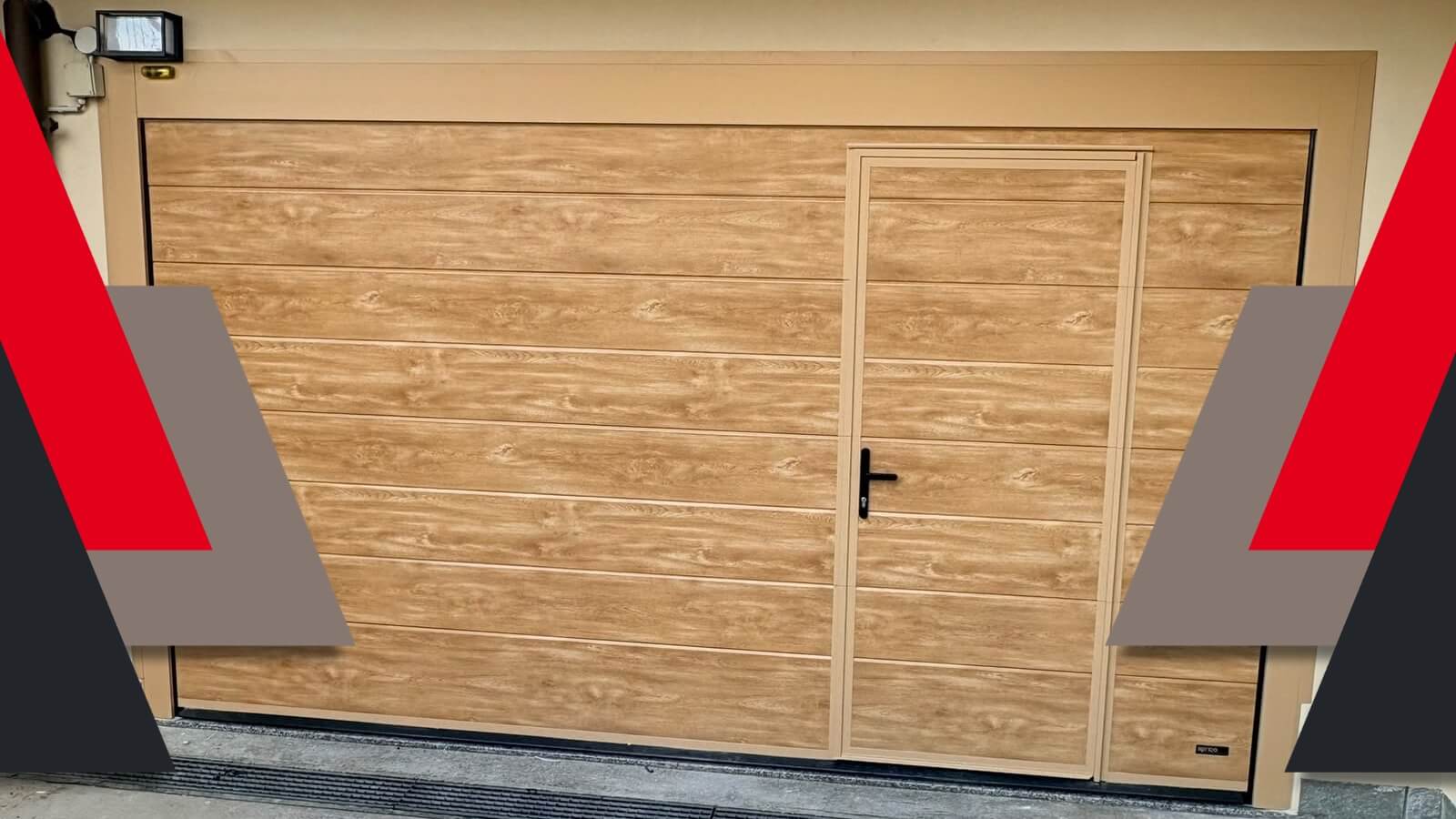 Monza: portone sezionale con portina pedonale e effetto Light Oak, funzionalit&agrave; ed estetica in un unico progetto